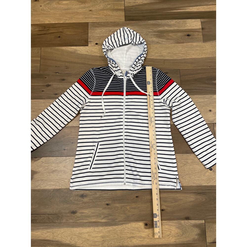 Talbots Size L Full Zip‑Up Hooded Terry Cloth Sweatshirt with Stripes Red Accent - Picture 4 of 7